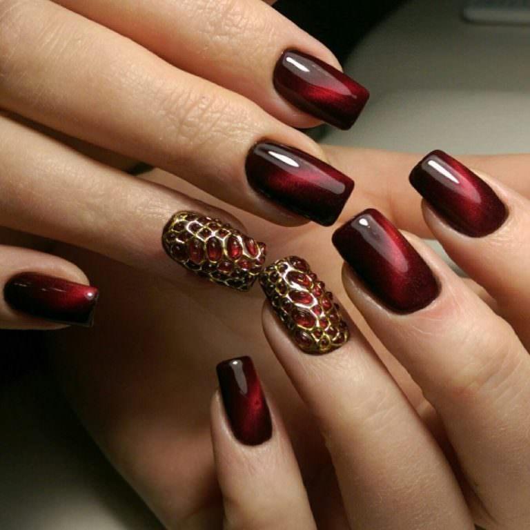 Дизайн ногтей бордовый с золотом фото