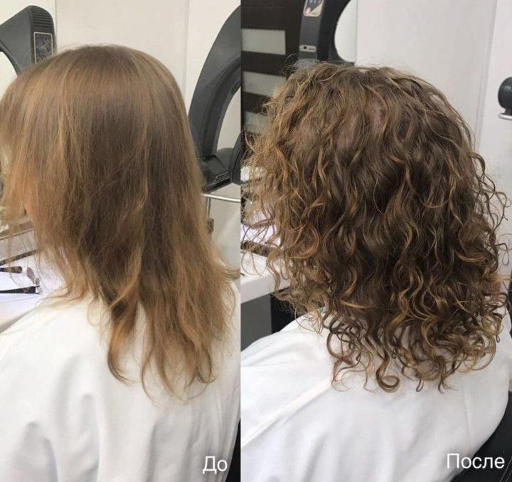 Легкая химия на средние волосы фото до и после с челкой