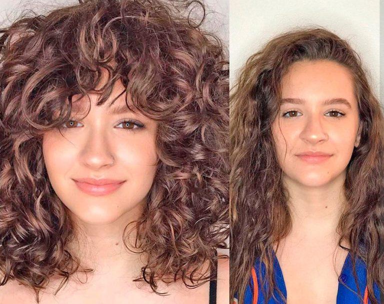 Крупная химия на средние волосы фото до и после фото с челкой